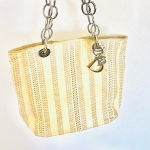 Authentic Christian Dior small tote lamb skin - two tone cream and beige
